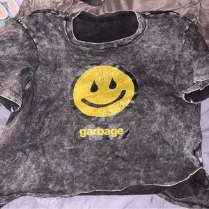 Blackmilk Garage Black Acid-Wash Smile Graphic Tee - Yellow Logo